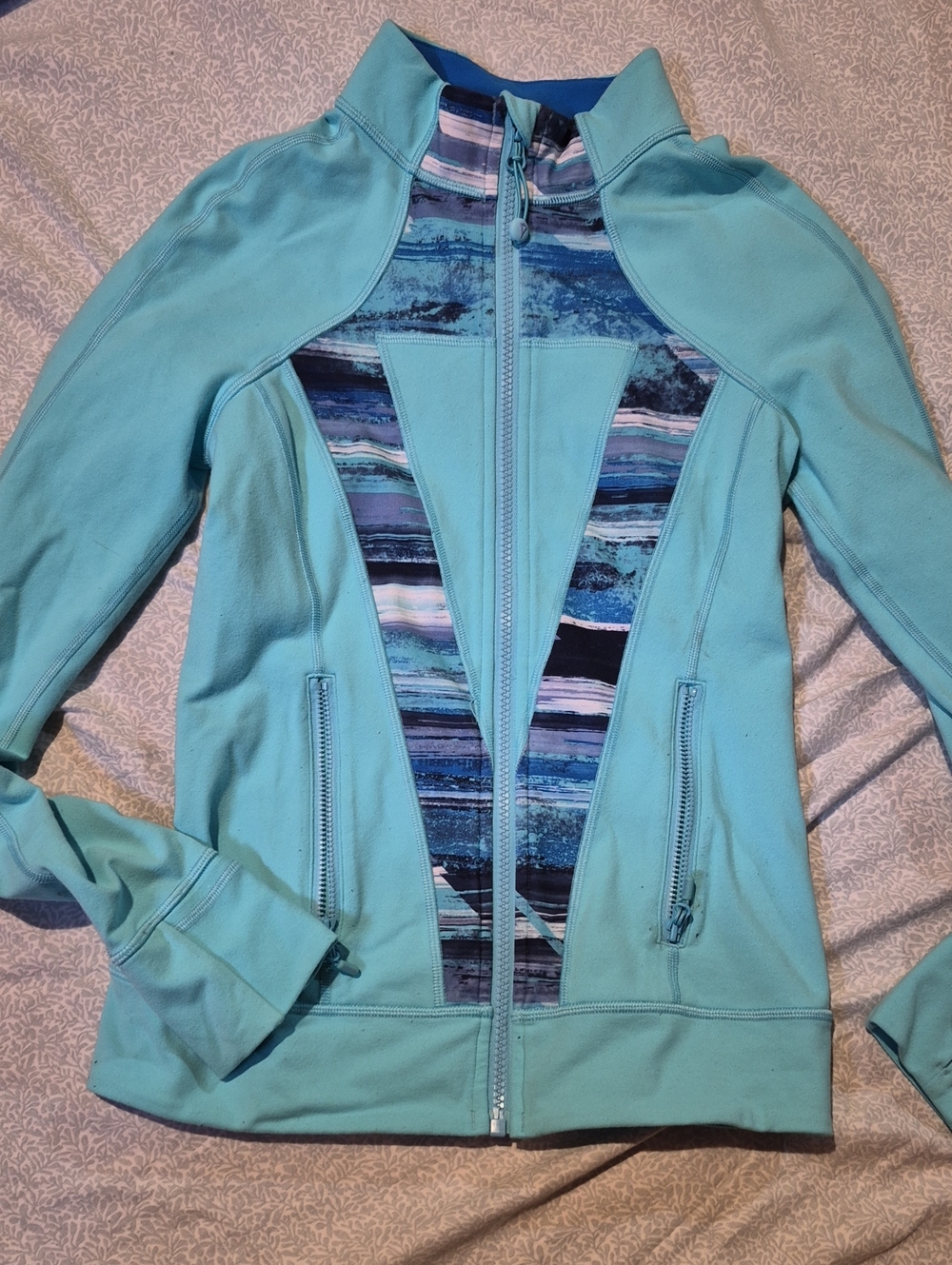 AVIVIA GIRLS Light Aqua Zip-Up Jacket with Patterned Panel